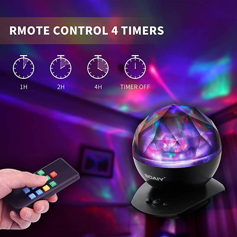 Night Light LED Projector Night Lamps with Remote 8 Mode Lighting Shows Built in Speaker and Timing Mood Relaxing Soothing Night Light for Baby Kids Adults UL Adapter