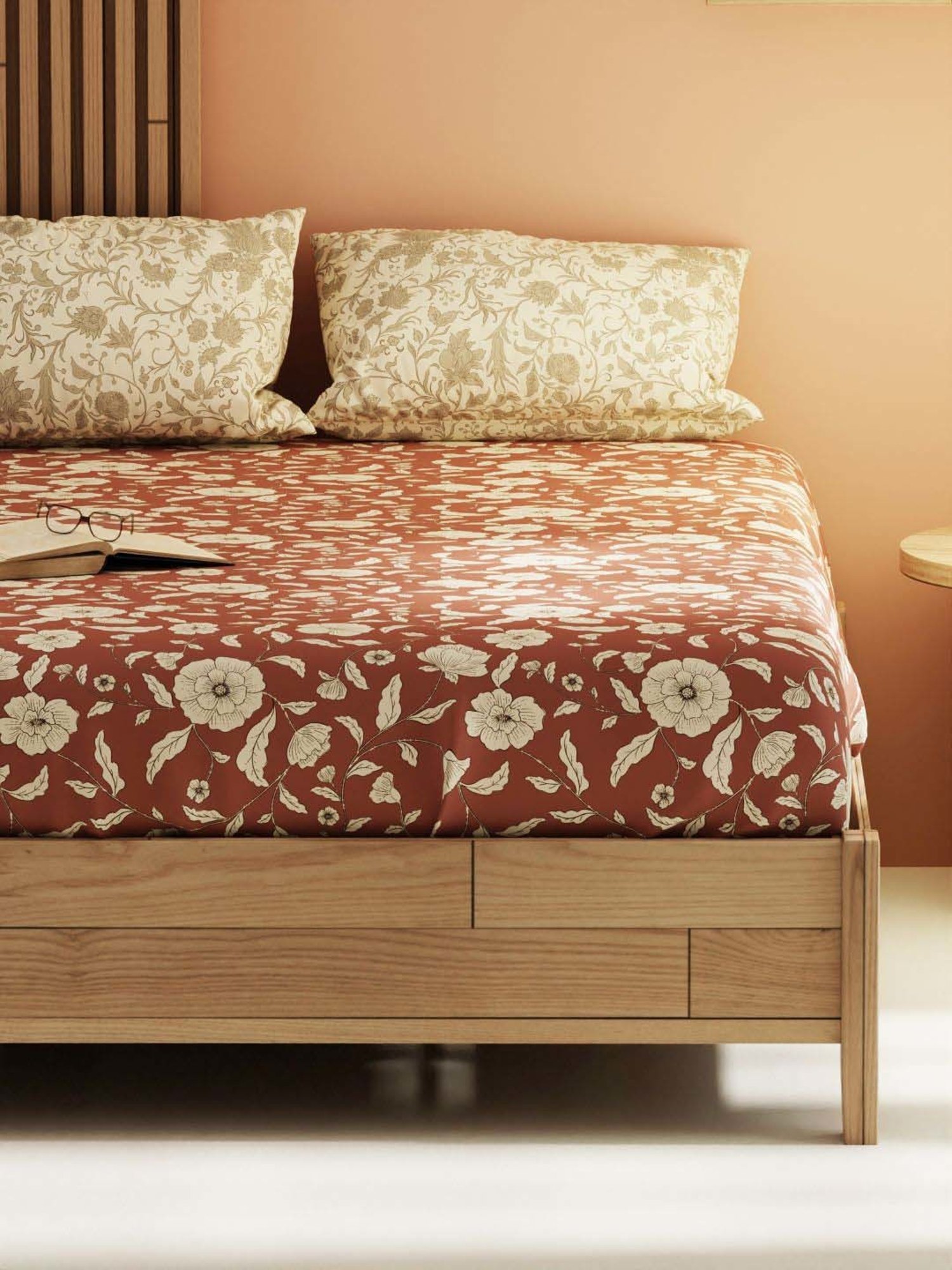 Bianca Magnolia Brown & Beige 152 TC Micro Fabric Double Bedsheet with 2 Pillow Covers