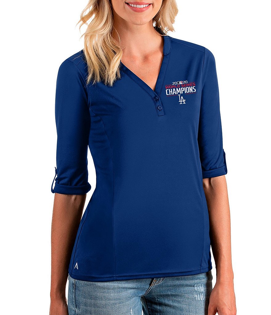 Antigua Women's MLB Los Angeles Dodgers 2020 World Series Champions Accolade 3/4 Sleeve Polo Shirt