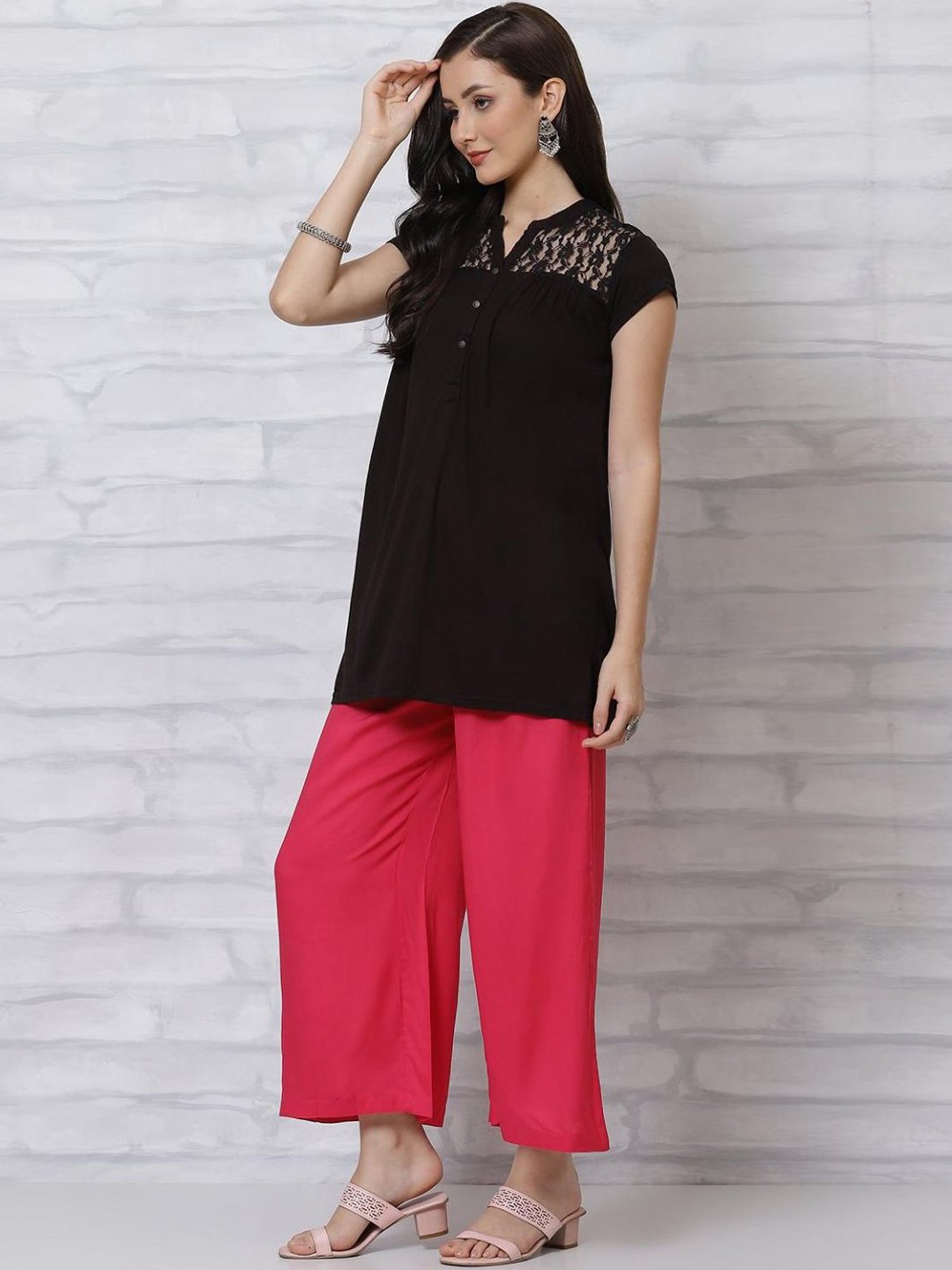 Rangriti Black Self Pattern Top