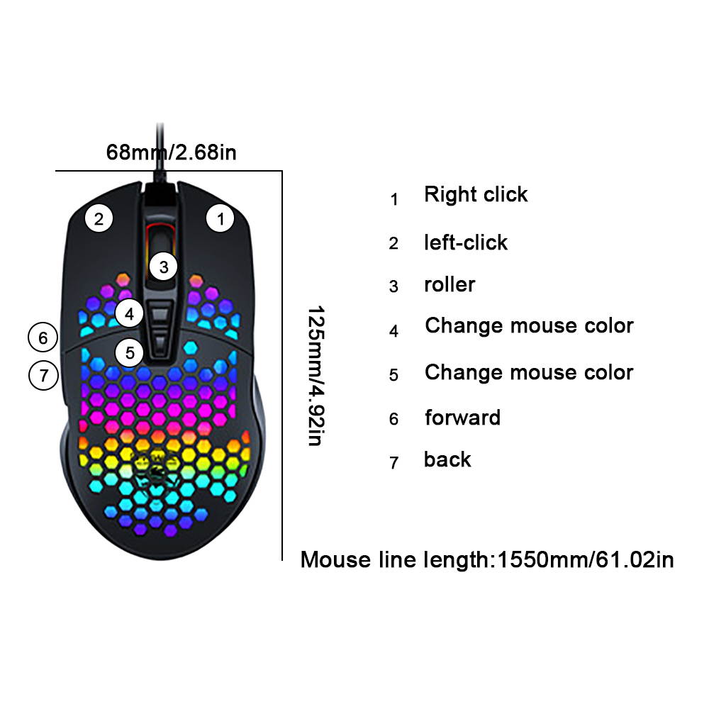RGB Gaming Mouse,Mignvoa Wired USB Mouse Lightweight Honeycomb Shell,6400 DPI Adjustable, 7 Programmed Buttons, Ergonomic Optical Computer Gamer Gaming Mice for Windows PC Laptop