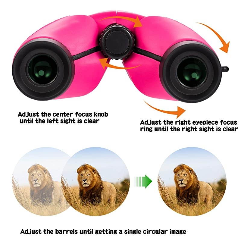 Compact Kids Binoculars 8x22 High Powered Toy Binocular for 47 Years Old Girl Best Birthday Present Gifts for Bird Watching Camping Hiking Rose Red