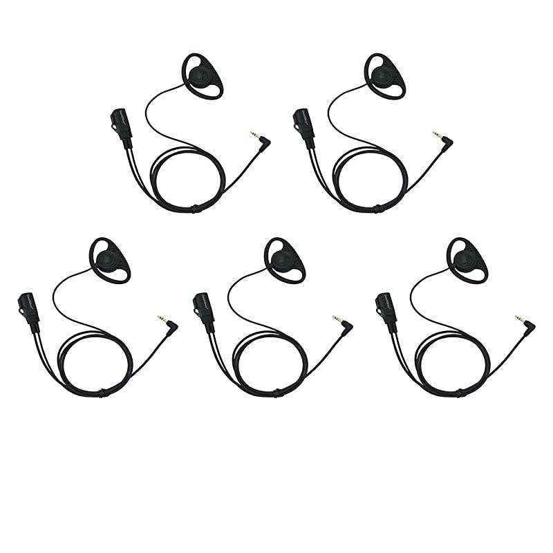 D Shape ClipEar Headset Earpiece PTT with Mic is Compatible with Motorola Talkabout 2 Two Way Radio Walkie Talkie MH230R MT350R MS350R MT352TPR 1pin 5 Pcs