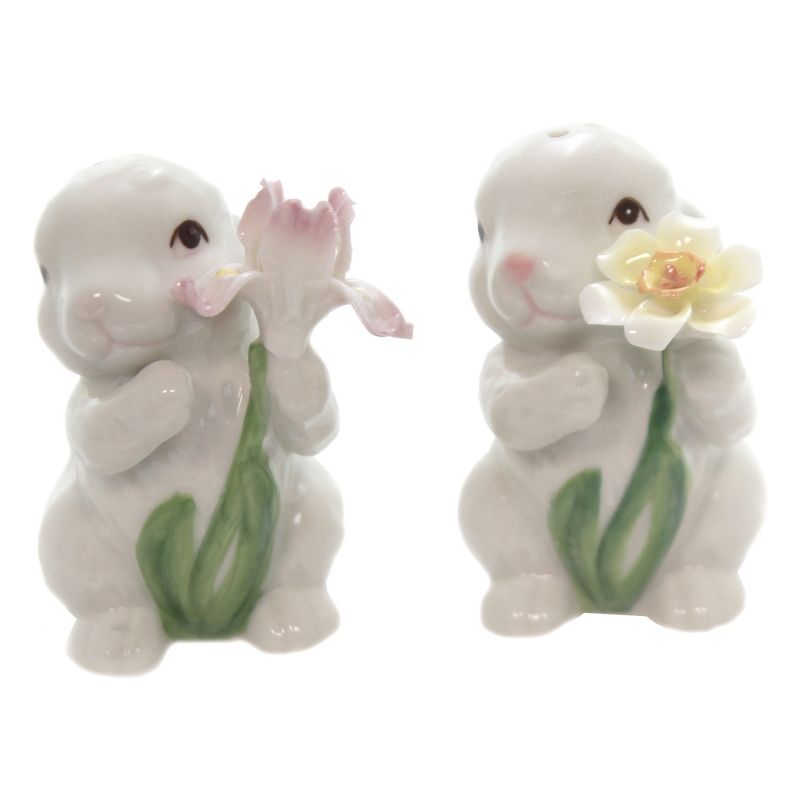 Tabletop 2.75" Bunny W/Flower Salt/Pepper. Rabbit Easter Spring Cosmos Gifts Corp.  -  Salt And Pepper Shaker Sets