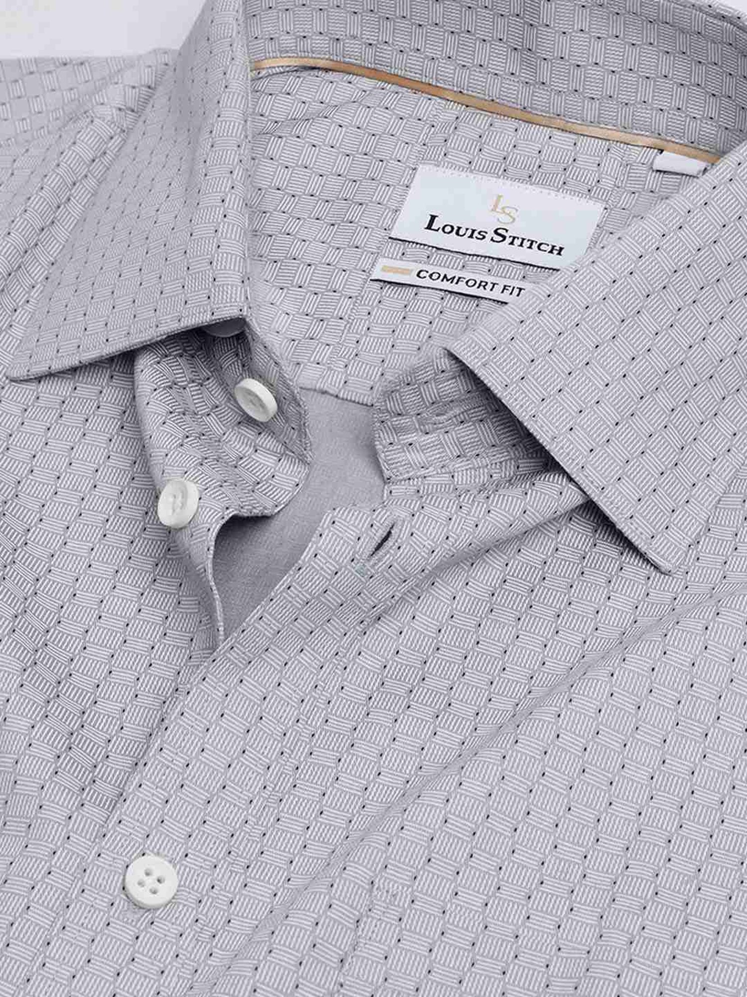 Louis Stitch Grey Cotton Regular Fit Printed Shirt