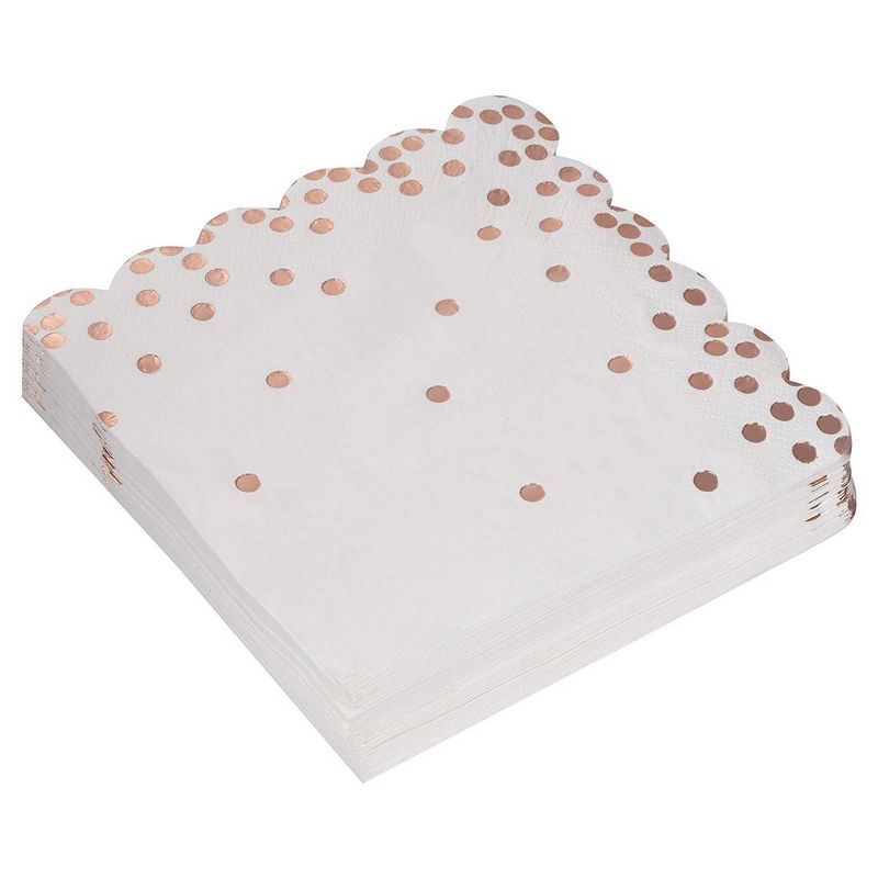 Juvale 50-Pack Rose Gold Foil Polka Dot Confetti Disposable Paper Napkins Wedding Party Supplies 6.5x6.5"