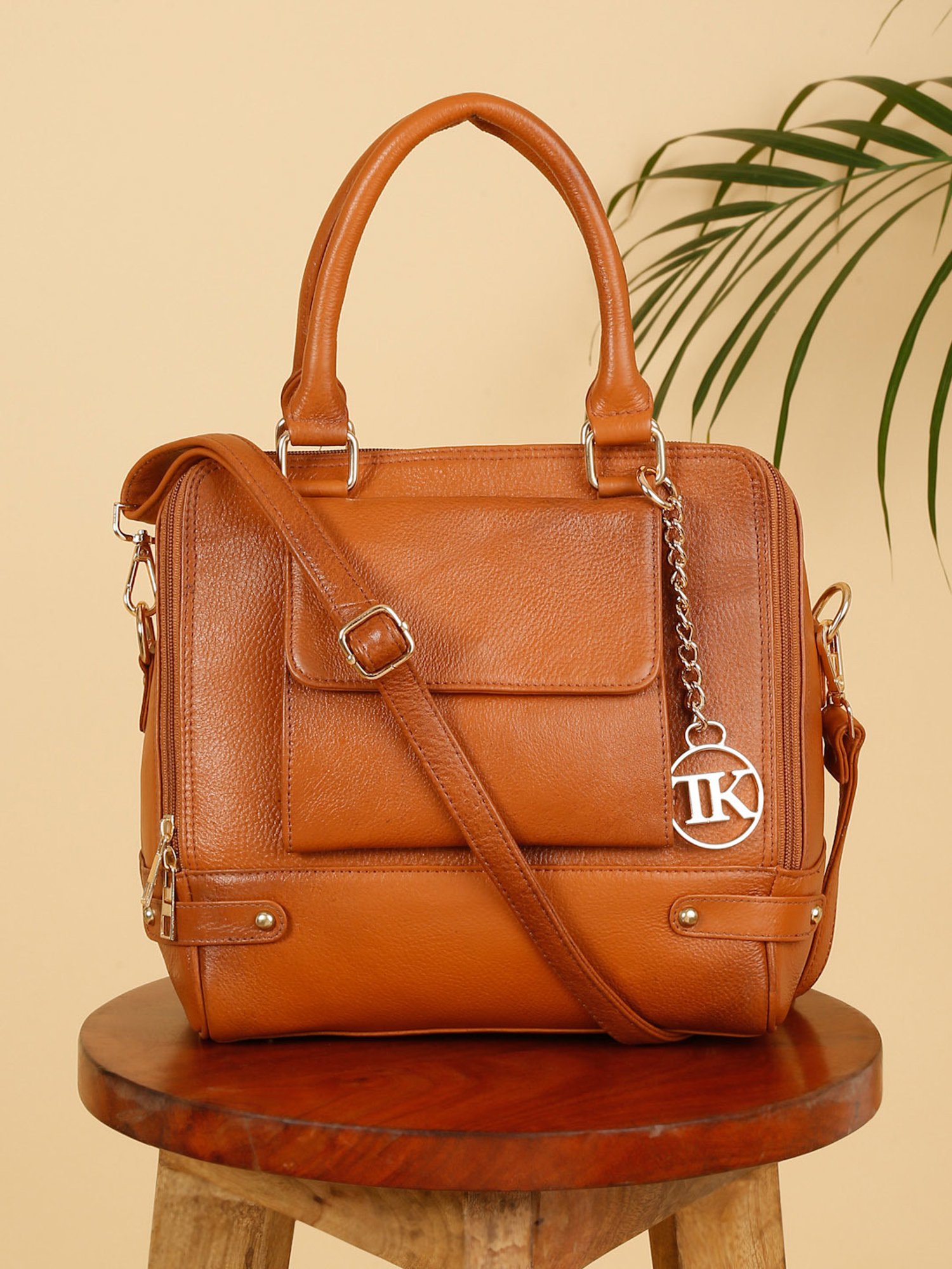 Teakwood Leathers Tan Solid Satchel Handbag