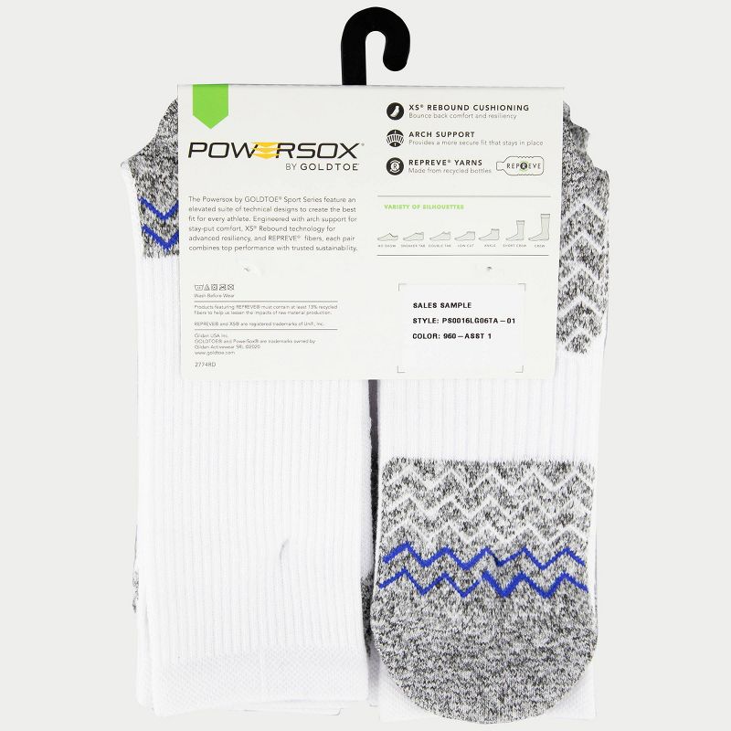 PowerSox Men's Sport 6pk Swervy Short Crew Athletic Socks - White/Blue 6-12.5