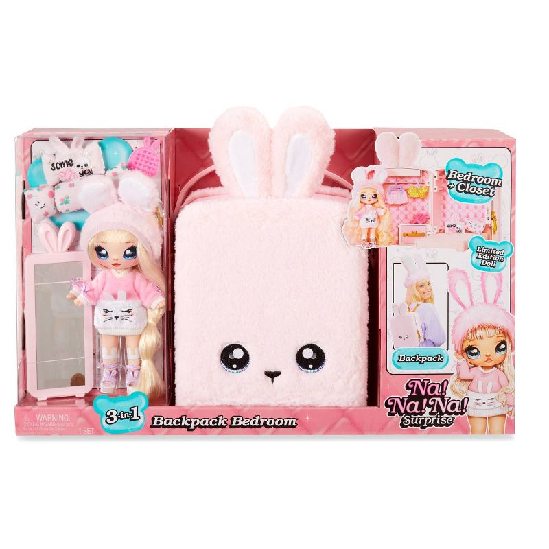 Na! Na! Na! Surprise 3-in-1 Backpack Bedroom Pink Bunny Playset with Limited Edition Doll