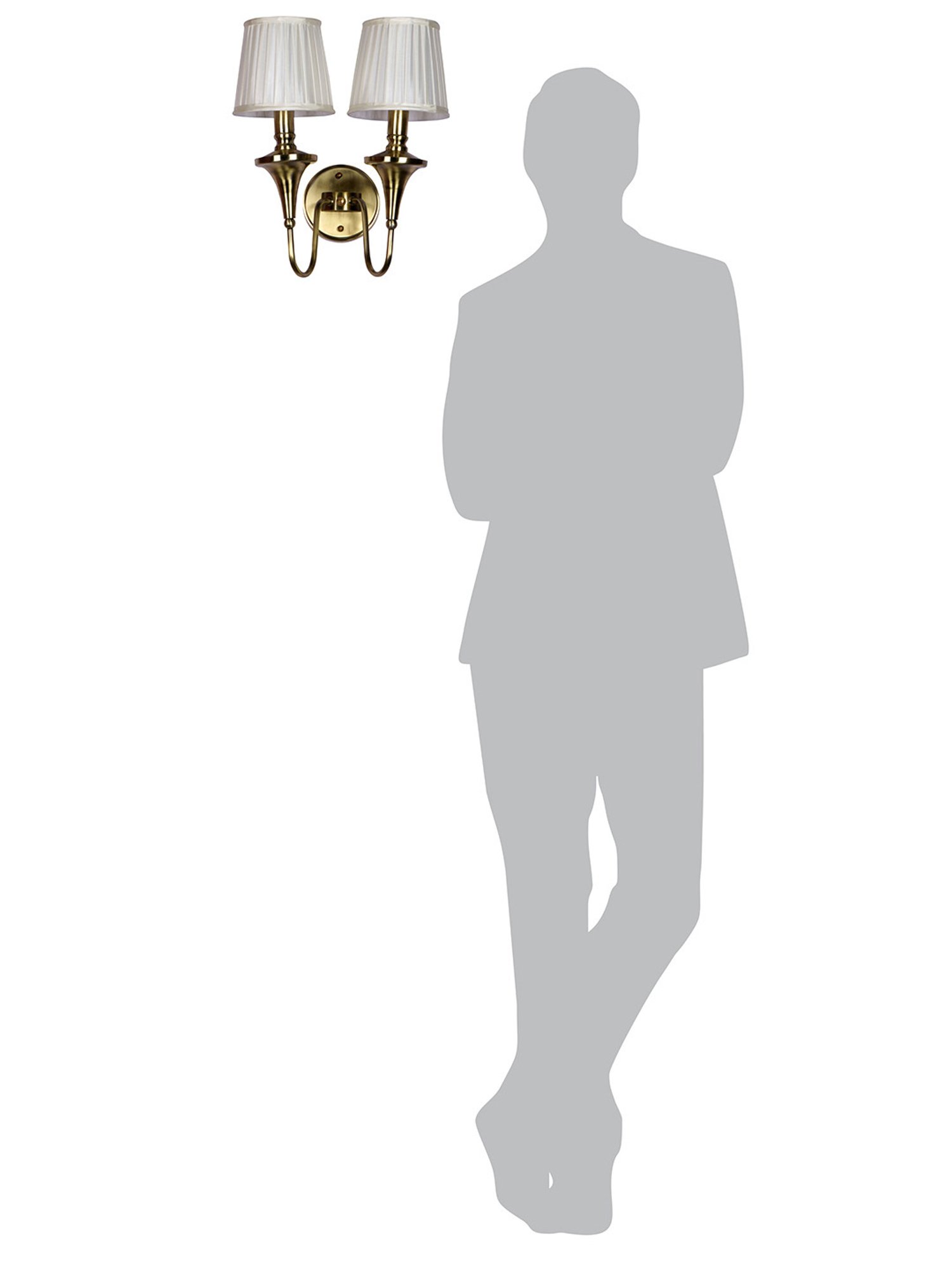 Fos Lighting Gold 15-Inch Brass Double Wall Lamp With White Pleated Fabric Shades