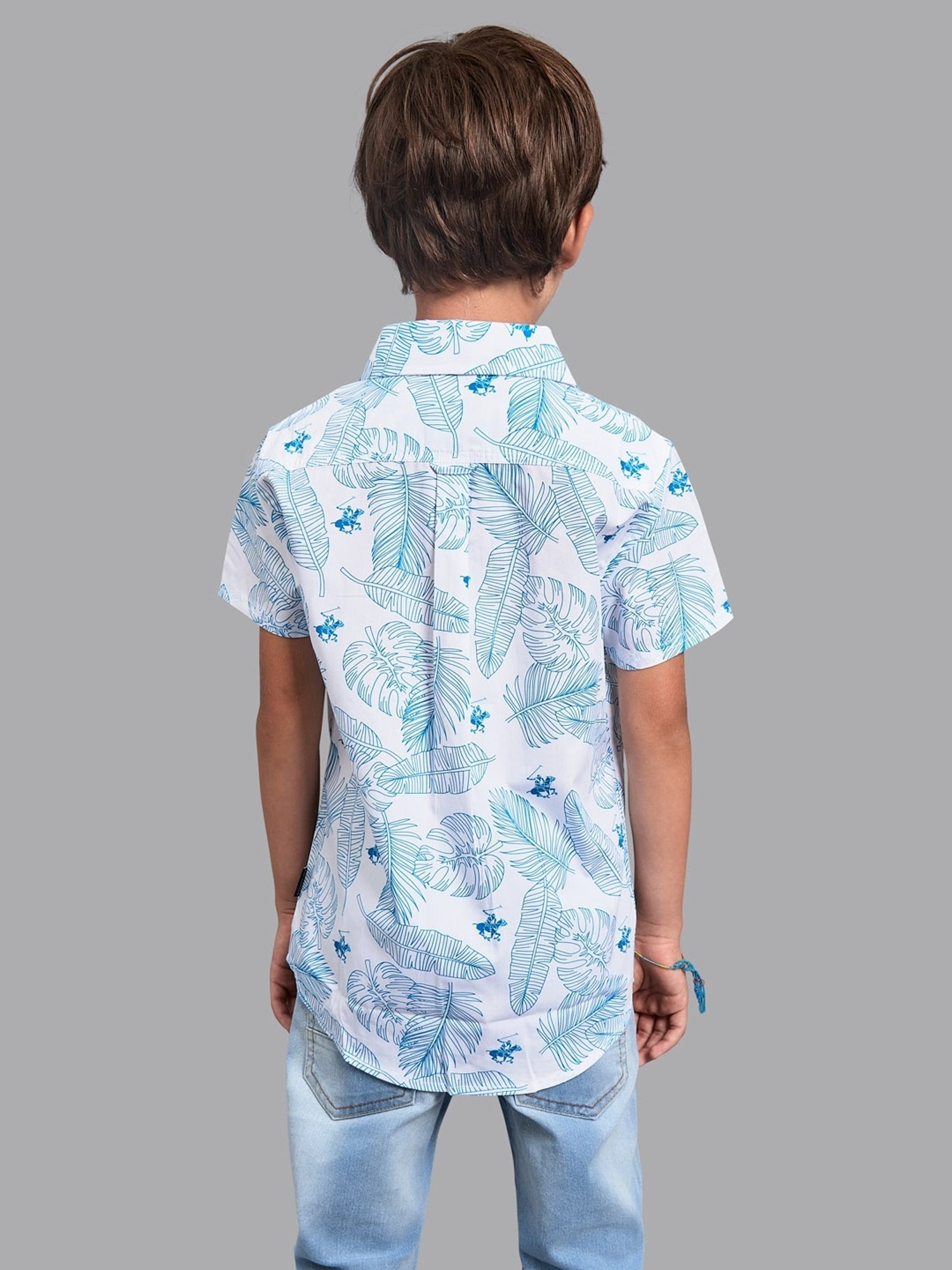 Beverly Hills Polo Club Kids Blue & White Cotton Printed Shirt