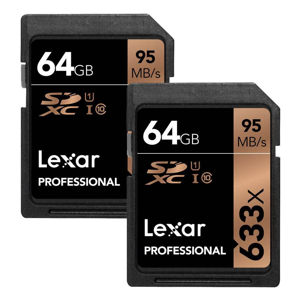 Lexar 64GB Professional Class 10 UHS-I U1 633x SDXC Memory Card, 2 Pack