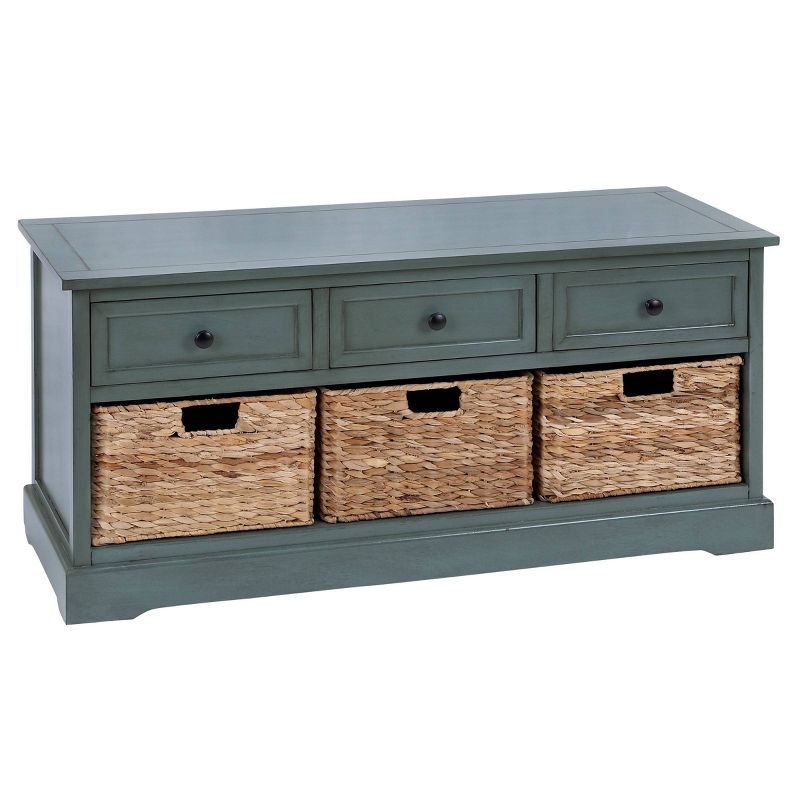 Wood Cabinet with Wicker Storage Basket Drawers Blue - Olivia & May