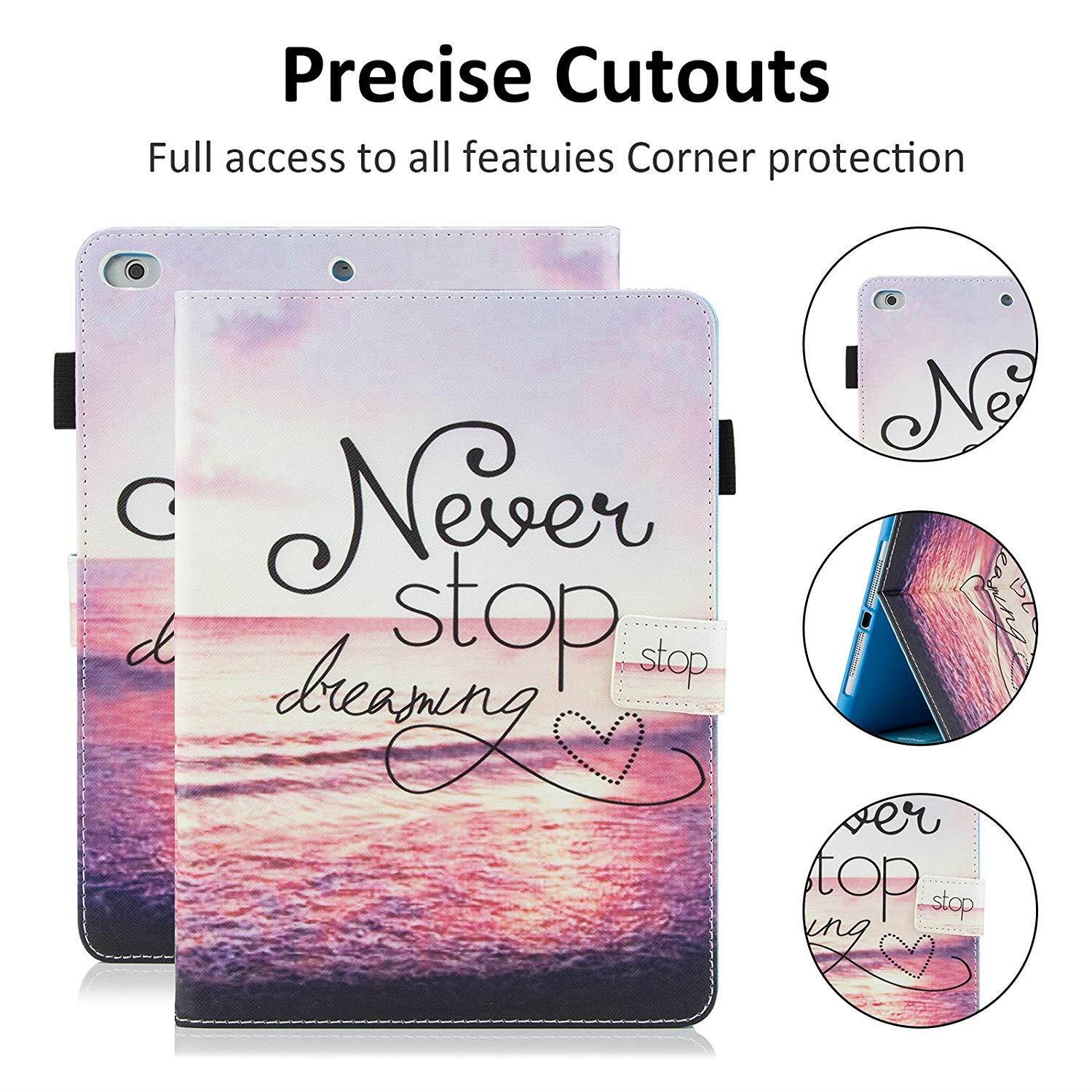 Dteck iPad 9.7 Inch 2018 2017 Case / iPad Air 2 Case / iPad Air Case - PU Leather Multi-Angle Folio Stand Smart Case with Auto Sleep/Wake Feature for Apple iPad 6th / 5th Gen, iPad Air 1 2, Never Stop