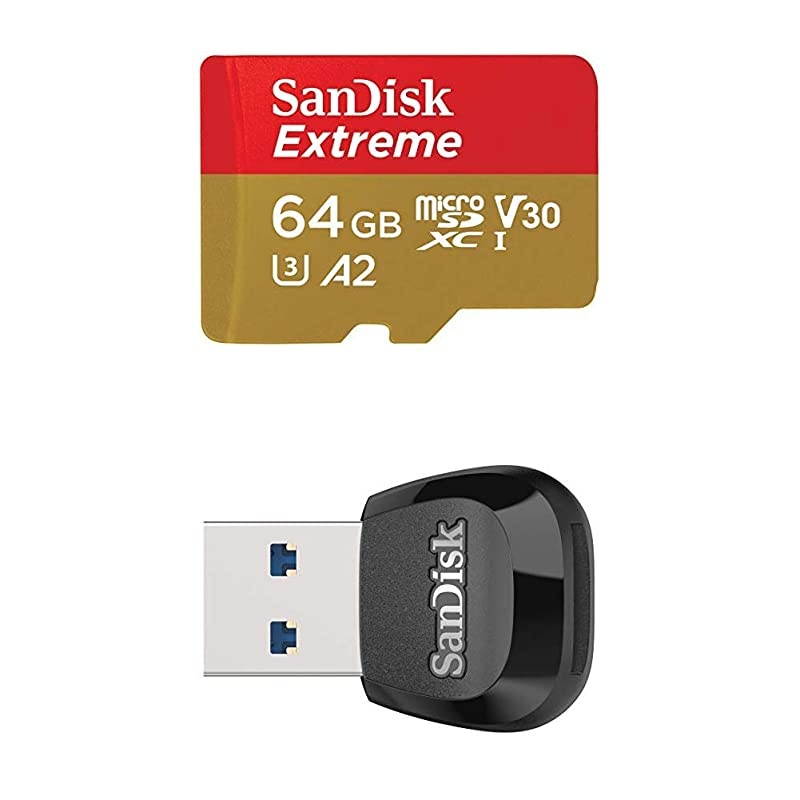 Extreme 64GB microSD UHS-I Card with Adapter - 160MB/s with  MobileMate USB 3.0 microSD Card Reader