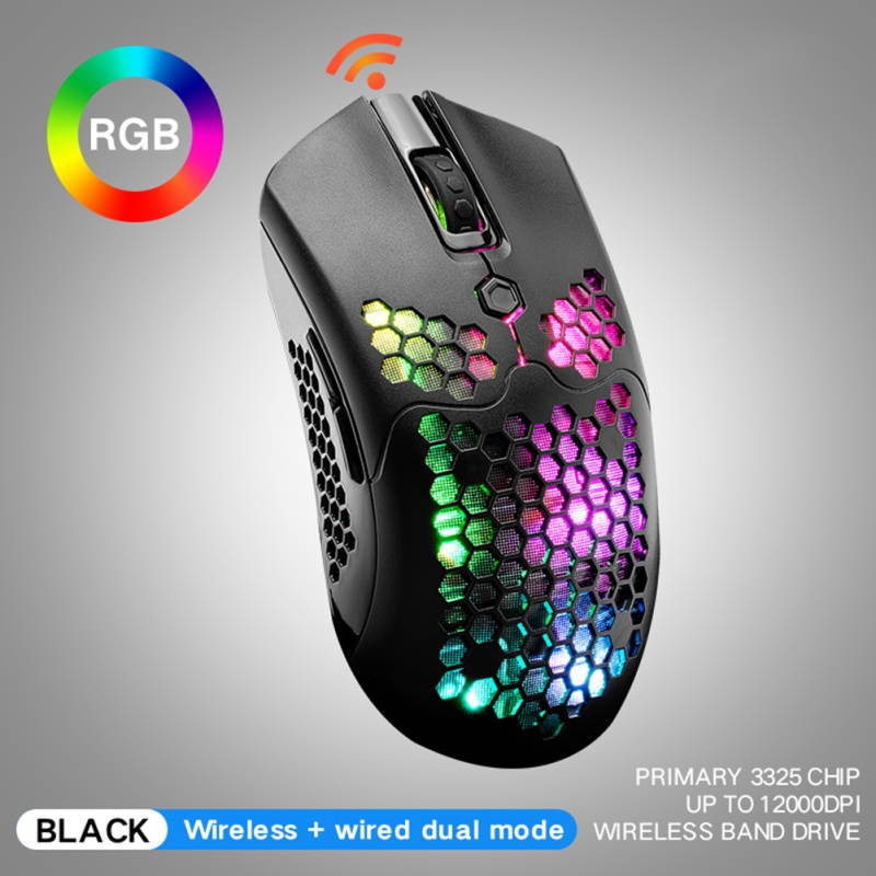 X2 12000DPI Wireless/Wired Dual Mode 7-Key Hollow RGB Laptop PC Gaming Mouse