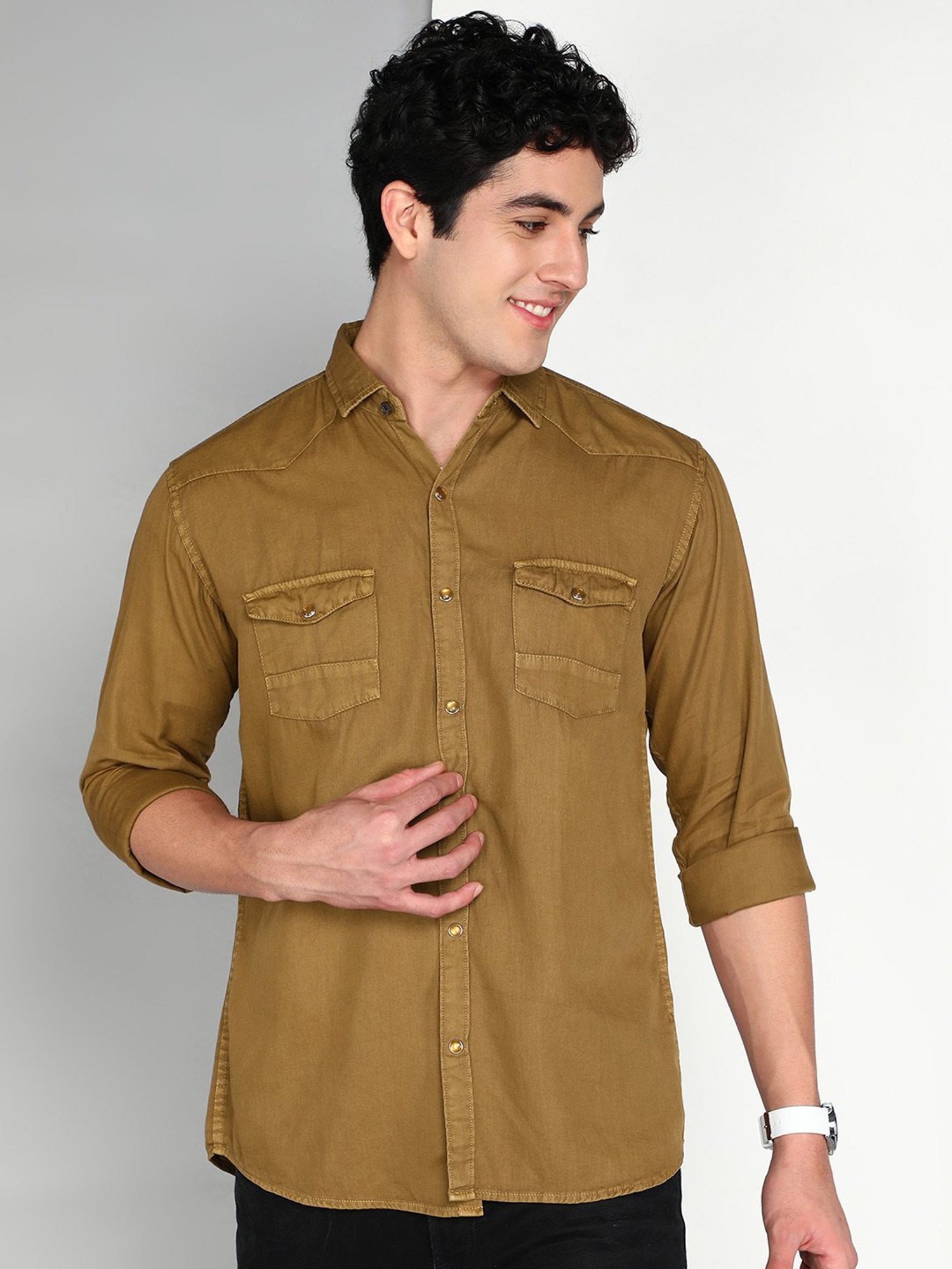 Kuons Avenue Brown Slim Fit Shirt