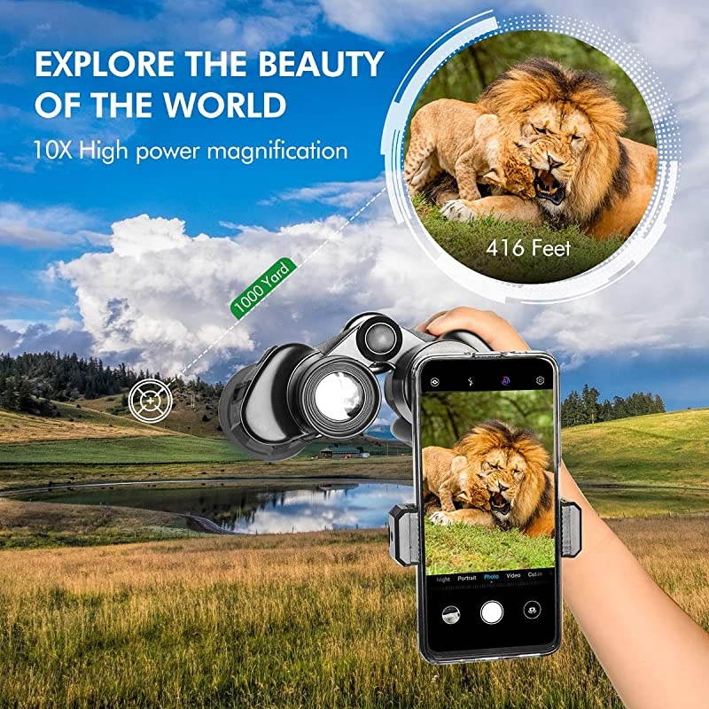 Binoculars for Adults 10x50 FullSize Clear Binocular for Bird Watching Hunting Travel ConcertPowerful Compact Binoculars Telescope with Strap Carrying Bag Phone Mount