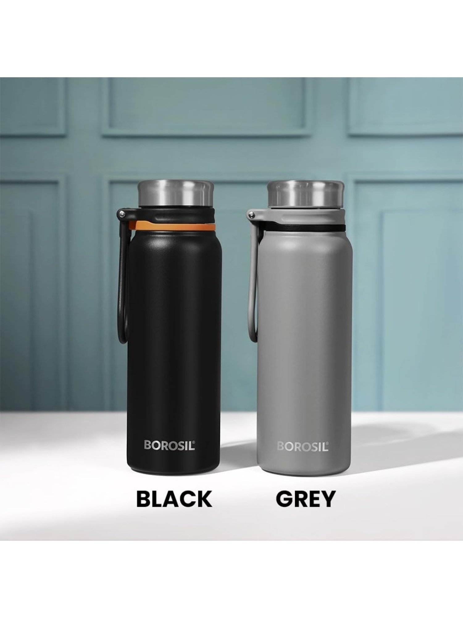 Borosil Black Stainless Steel Double Wall Vaccum Insulated Water Bottles (830ml)