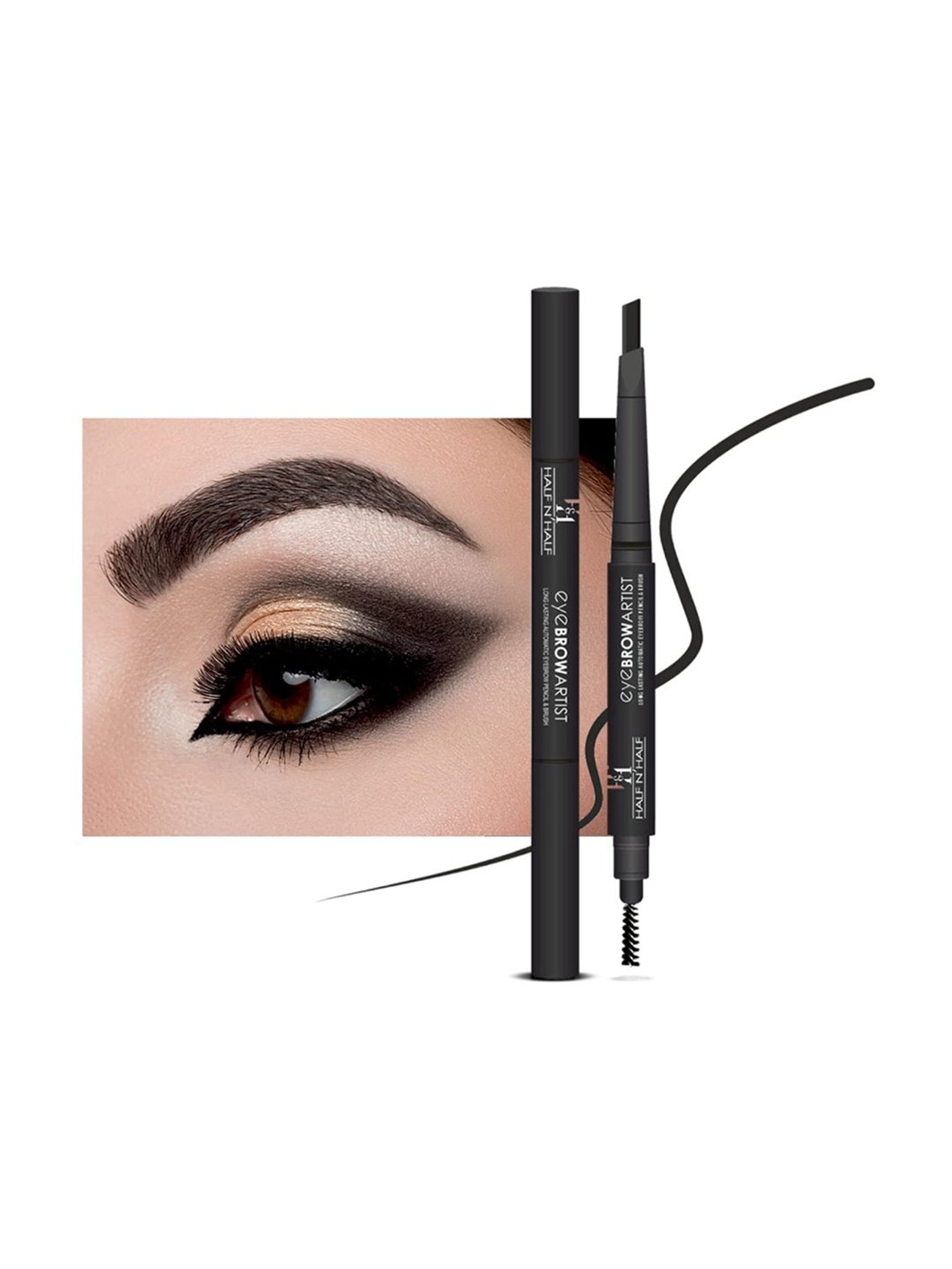 Half N Half Eye Brow Artist Long Lasting Automatic Eyebrow Pencil & Brush 001 Black - 4 gm