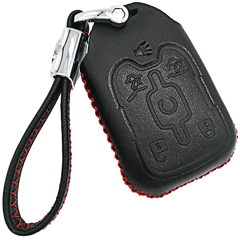 Hand Sew Leather Keyless Entry Remote Key Fob Cover Case Skin Protector for 2015 2016 2017 Chevrolet Tahoe Suburban Chevy GMC Yukon GM Remote Control