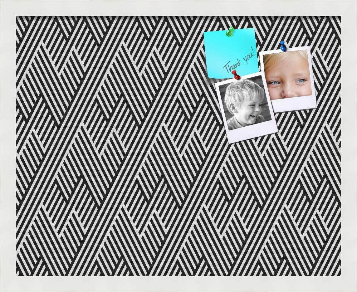 PinPix pin Cork Bulletin Board Made from Canvas, Modeco Zig Zag Black 20x16 Inches (Completed Size) and Framed in Satin White Frame (PinPix-1535-20x16_FRBW26074)