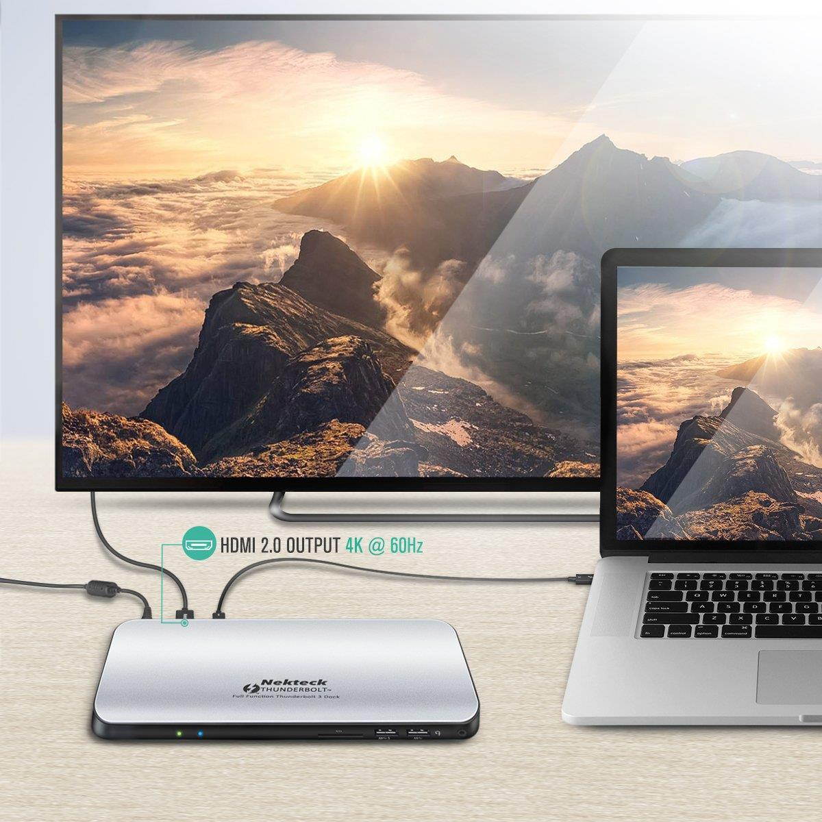 [Thunderbolt Certified] Nekteck Thunderbolt 3 PD Docking Station, Supports 4K HD Display, 60W Power Delivery, 4K HDMI2.0@60Hz, 5 USB 3.0 ports, for MackBook Pro Late 2016/2017 & Specific Windows/macOS