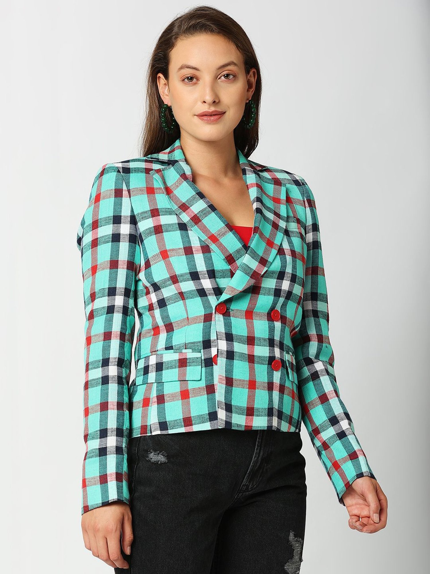 Remanika Green Pure Cotton Chequered Jacket