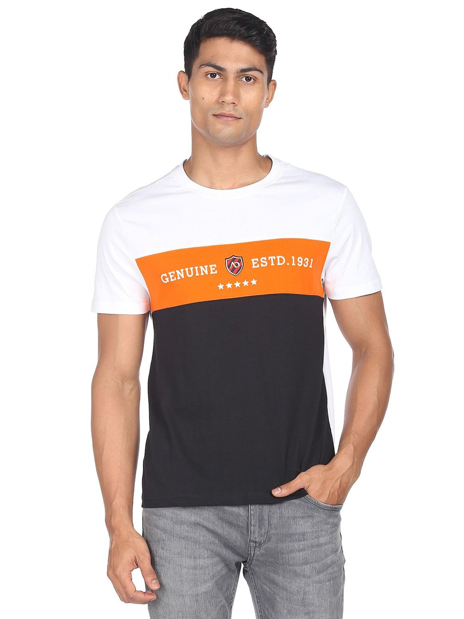 AD by Arvind White Slim Fit Crew T-Shirt