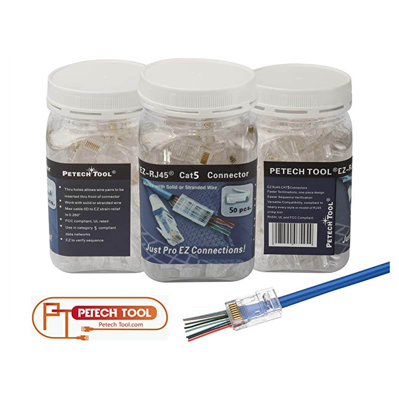 CAT5 CAT5e Connector End Pass Through Ethernet 8P8C GoldPlated Modular Plug 50 Pack