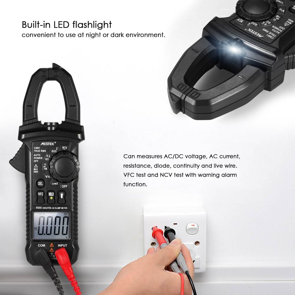 MESTEK Professional True RMS LCD Digital Clamp Meter Multimeter AC/DC Voltage AC Current Continuity Tester