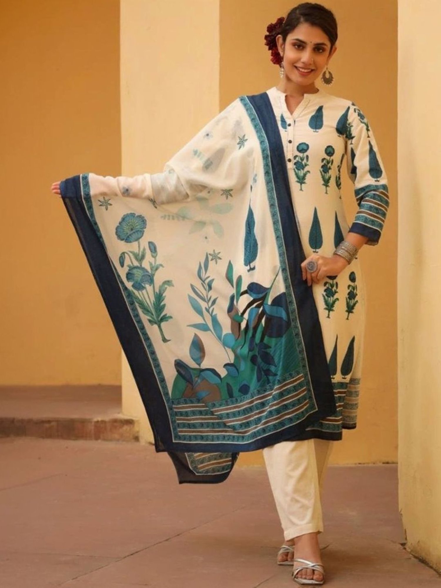 Autumnlane Blue Suman Indigo Print Cotton Kurta with Pant and Dupatta