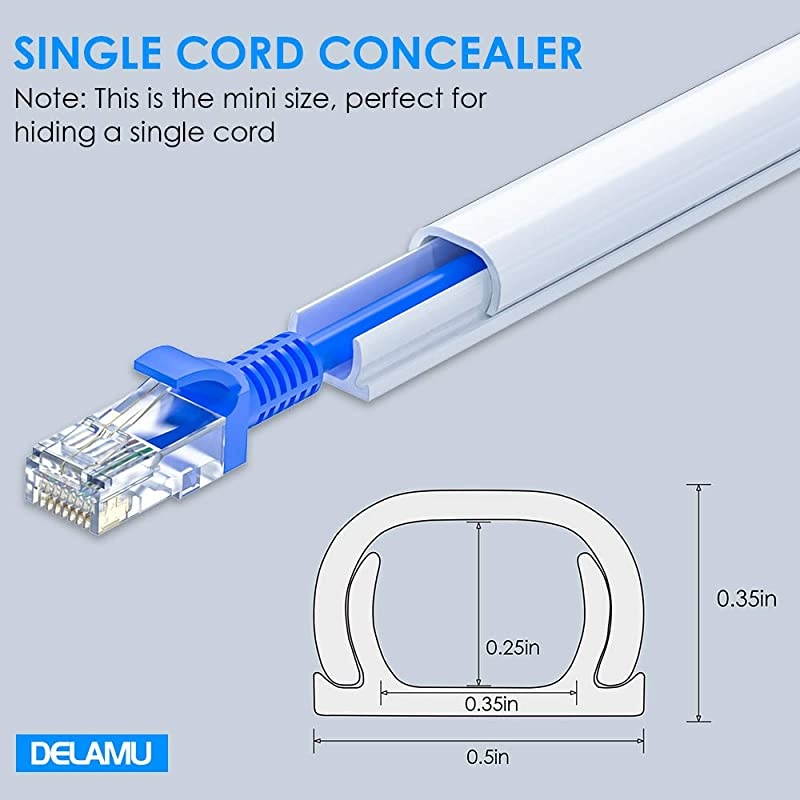 New Cord Hider 142in Mini Wire Cable Cover PVC Cable Concealer Channel Paintable Cord Cover to Hide Speaker Wire Ethernet Cable 9X L157in W05in H035in CC05 White