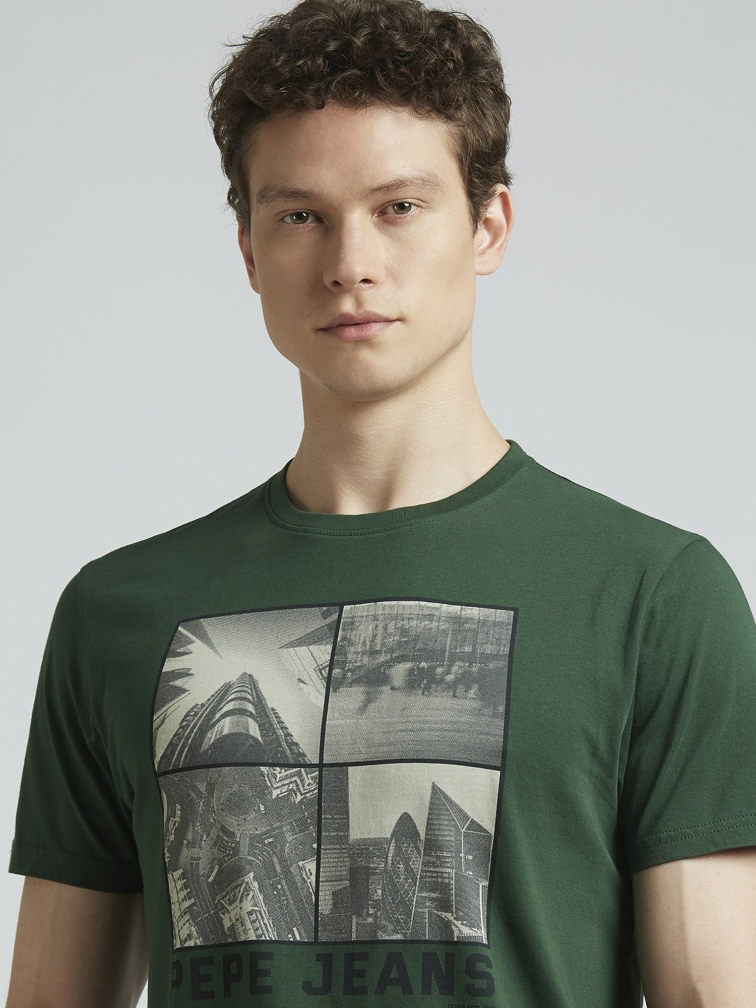 Pepe Jeans Bottle Green Cotton Slim Fit Printed T-Shirt