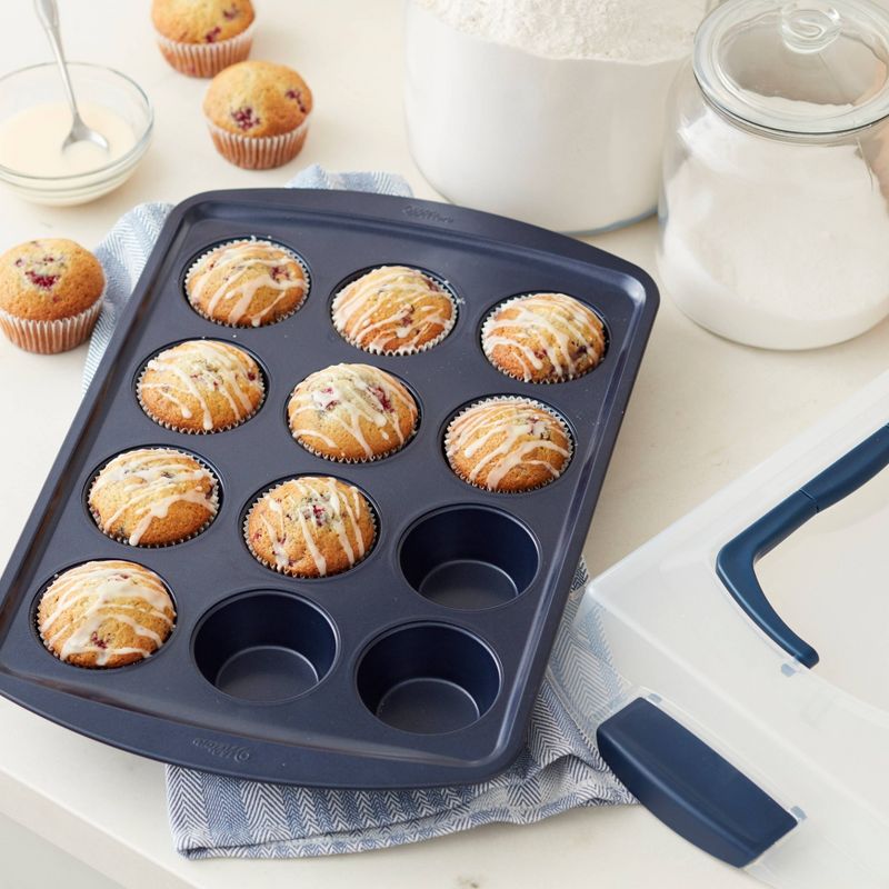 Wilton 12 Cup Diamond-Infused Non-Stick Muffin and Cupcake Pan Navy Blue
