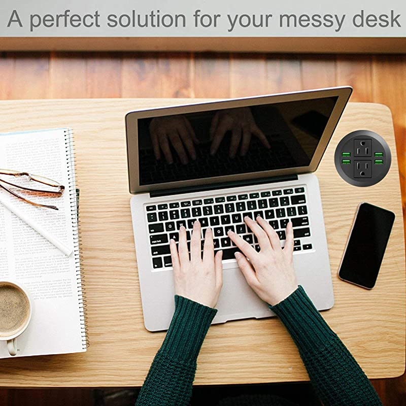Power Grommet with USBRecessed Power Socket with 2 AC Outlets and 4 USB Charging Ports Desk Grommet Outlet 3 18in Holefor Kitchen TableConference Room Outlet