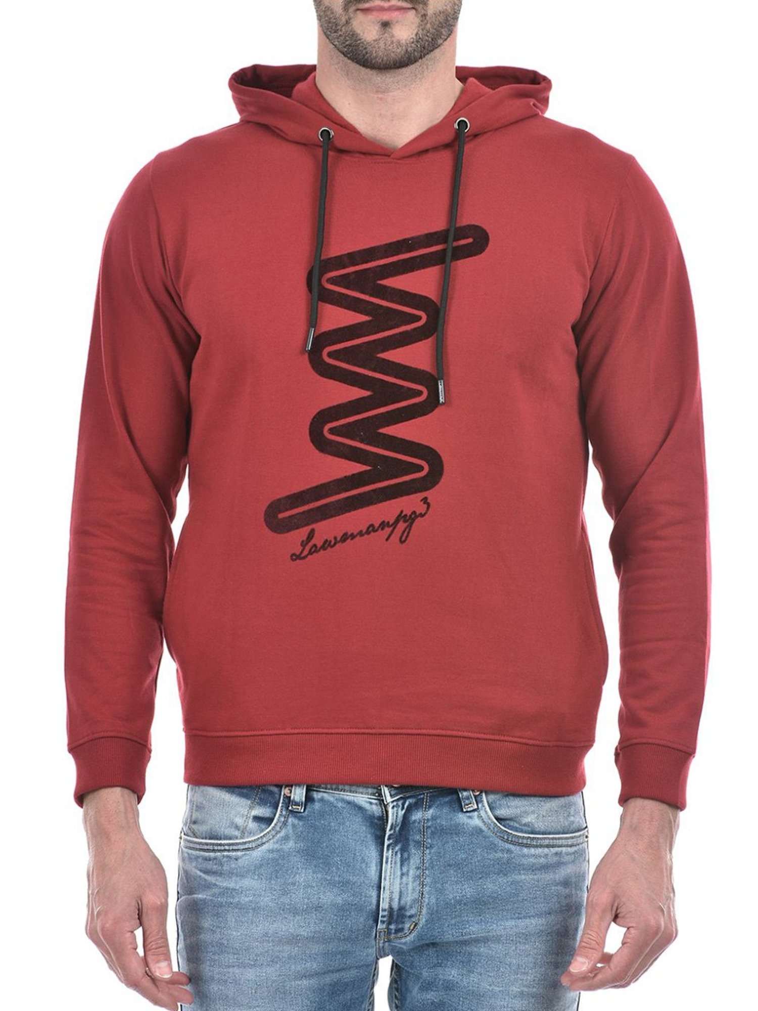 Lawman Maroon Cotton Regular Fit Printed Hooded Sweatshirts