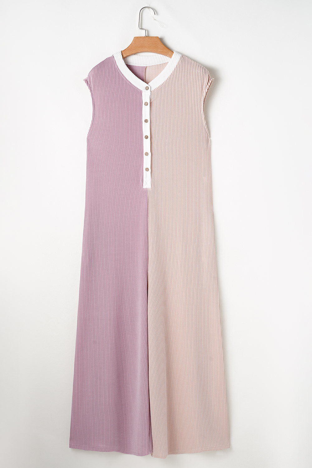 Gray Textured Wide Leg Overall with Pockets