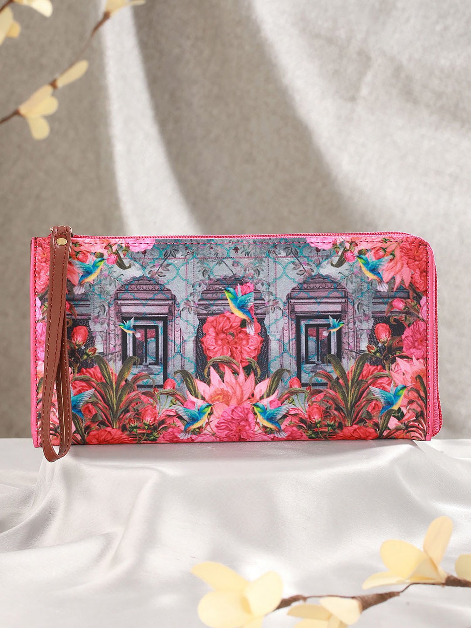Aatmana Blue & Pink Printed Small Zip Around Wallet for Women