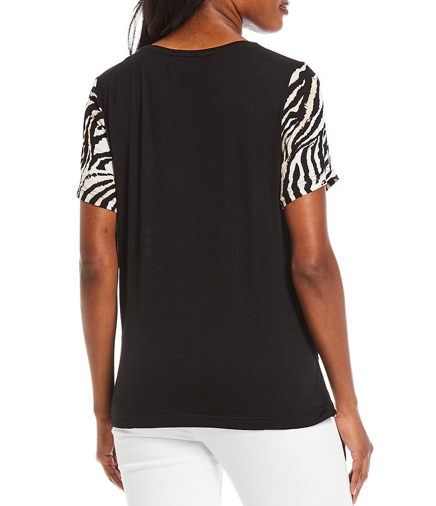 Tru Luxe Jeans Side Tie Short Sleeve Zebra Print Top