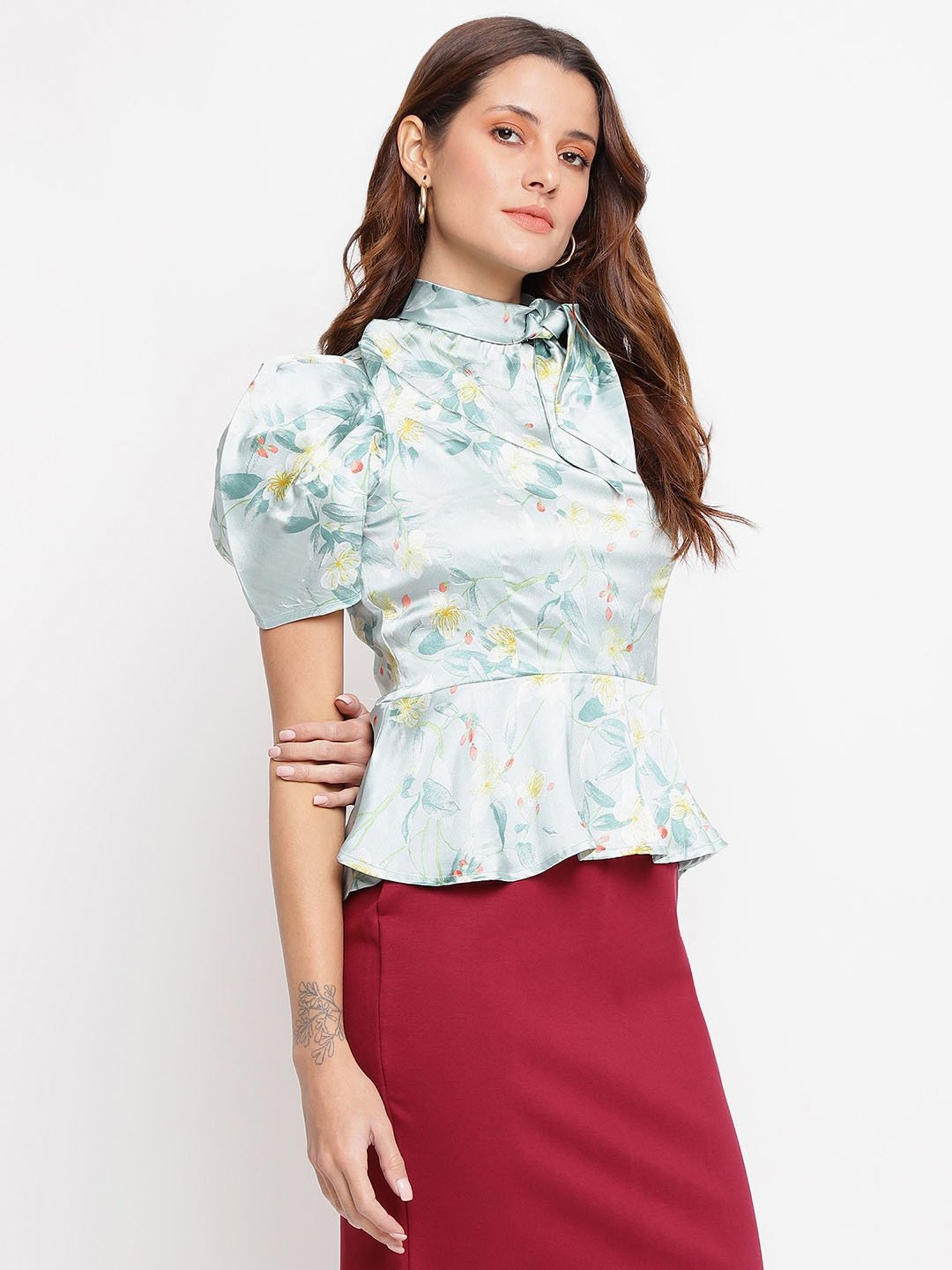 Latin Quarters Mint Floral Print Top