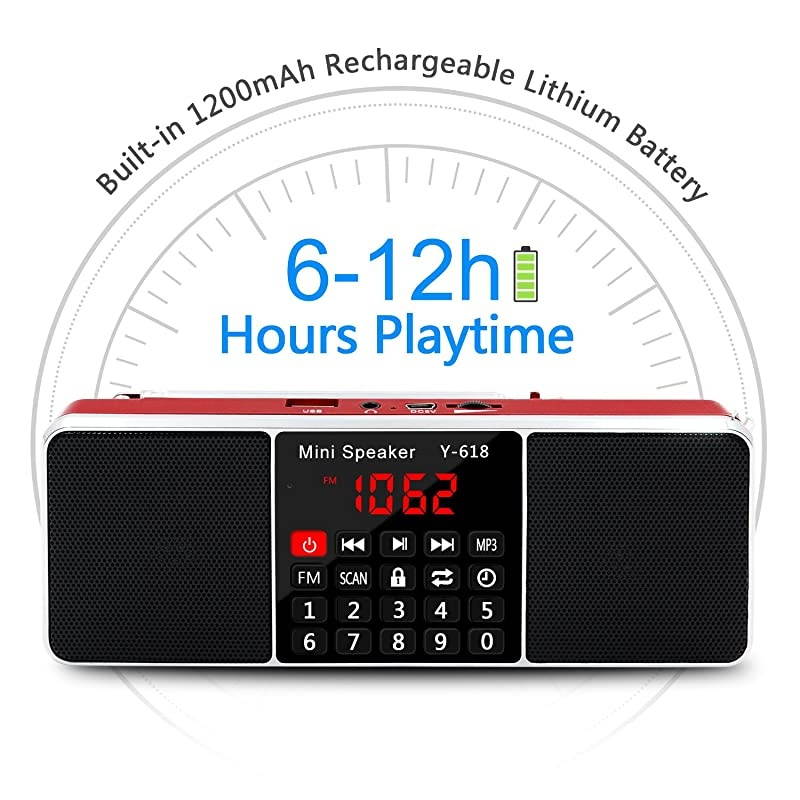 Multifunction Digital FM Radio Media Speaker MP3 Music Player Support TF Card USB Drive with LED Screen Display and Setting Timing Shutdown Function Red