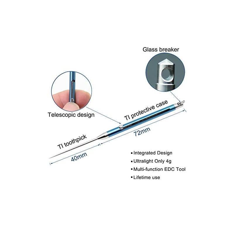 Keychain Titanium Integrated Design Telescopic Toothpick with Titanium Protective Case Holder, Ultralight Travel Kits for Outdoor Camping Picnic (Blue)