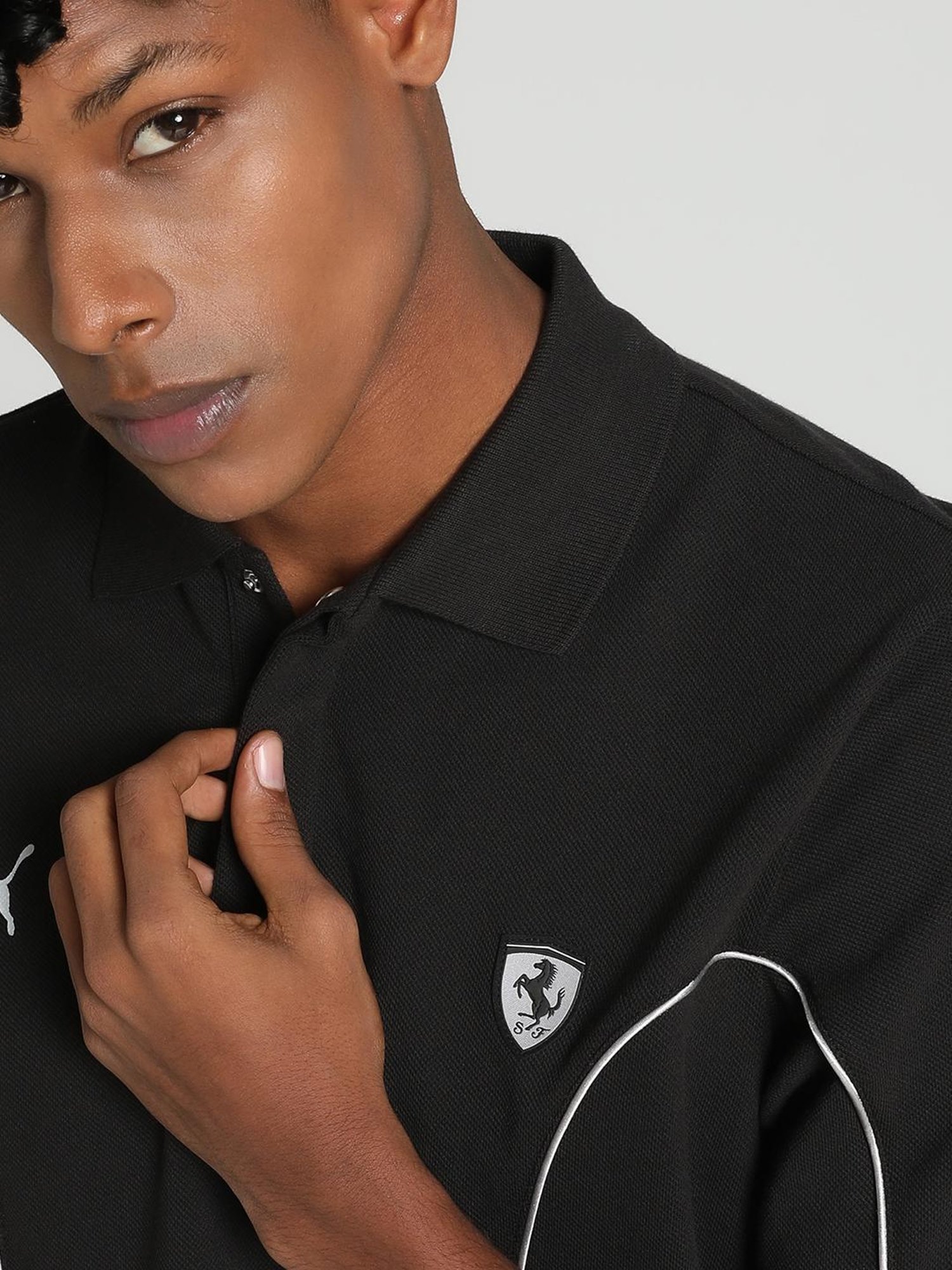 Puma Scuderia Ferrari Motorsport Black Cotton Regular Fit Sports Polos
