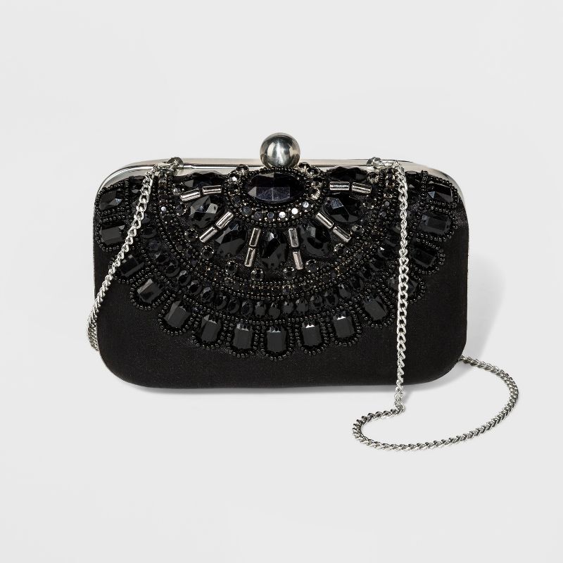 Estee & Lilly Bar Clasp Closure Beaded Clutch - Black