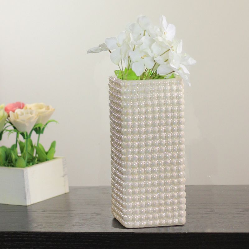 The HC Companies Cascade 13 Inch Round 23 Inch Tall Self Watering Indoor/Outdoor Flower Planter Pot with Soil Saver Liner and Drain Plug, Glossy White