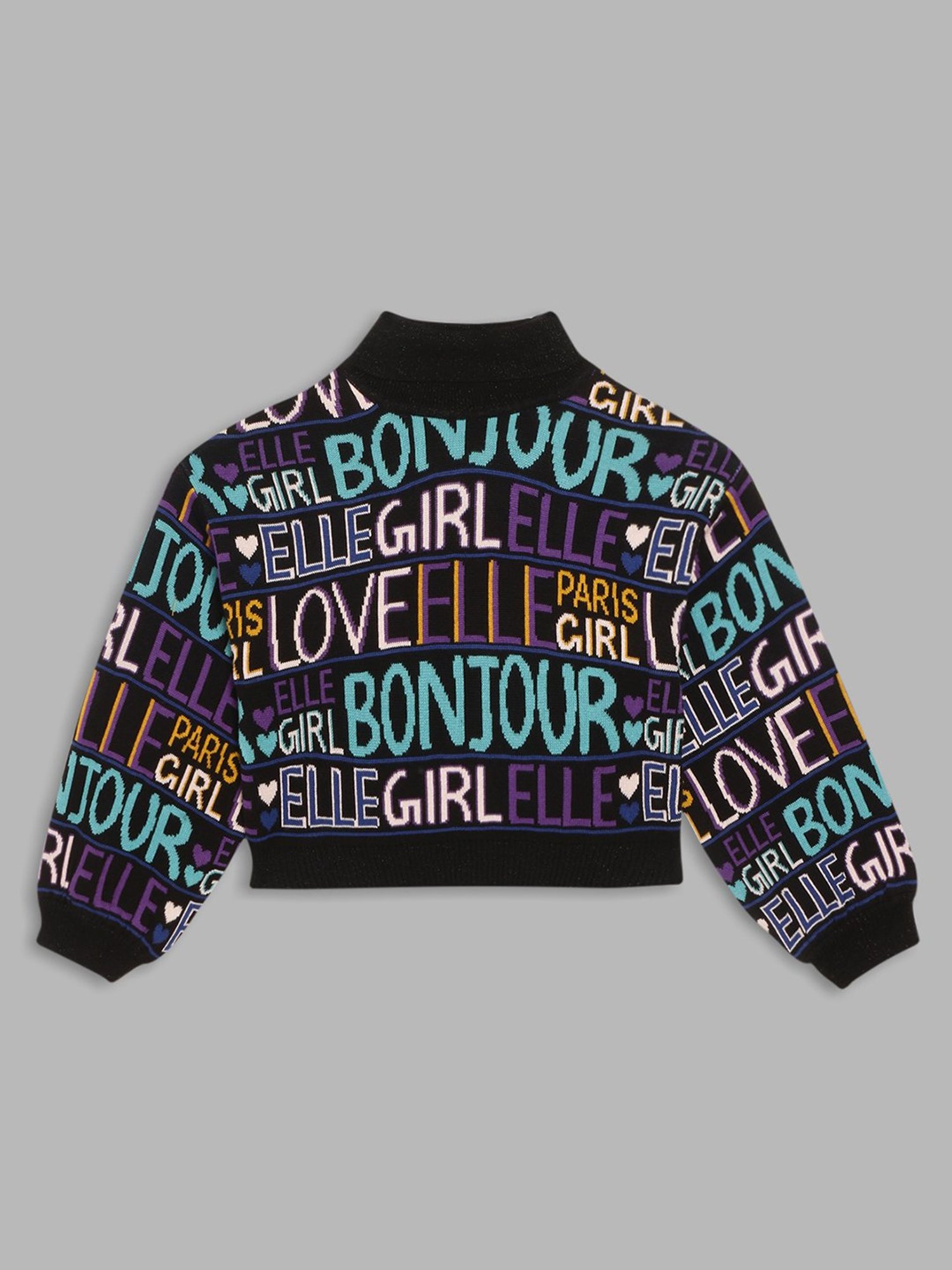 Elle Kids Black Printed Full Sleeves Sweater