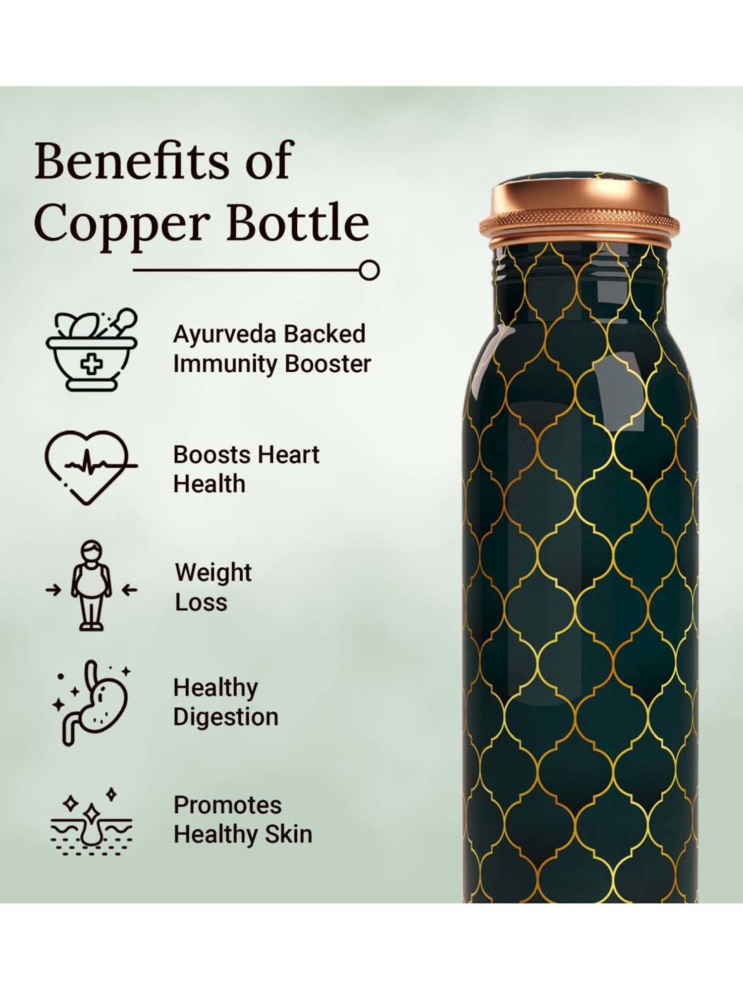 Everything Beautiful Dark Green Copper Water Bottle - Standard (0.9 L)