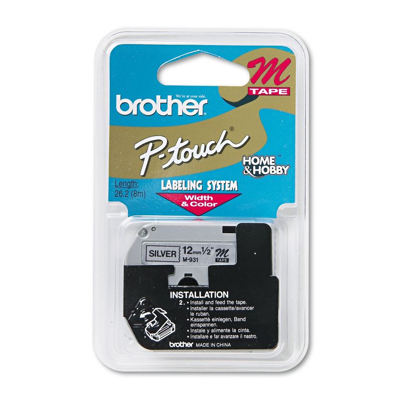 Brother P-Touch M Series Tape Cartridge for P-Touch Labelers 1/2w Black on Silver M931