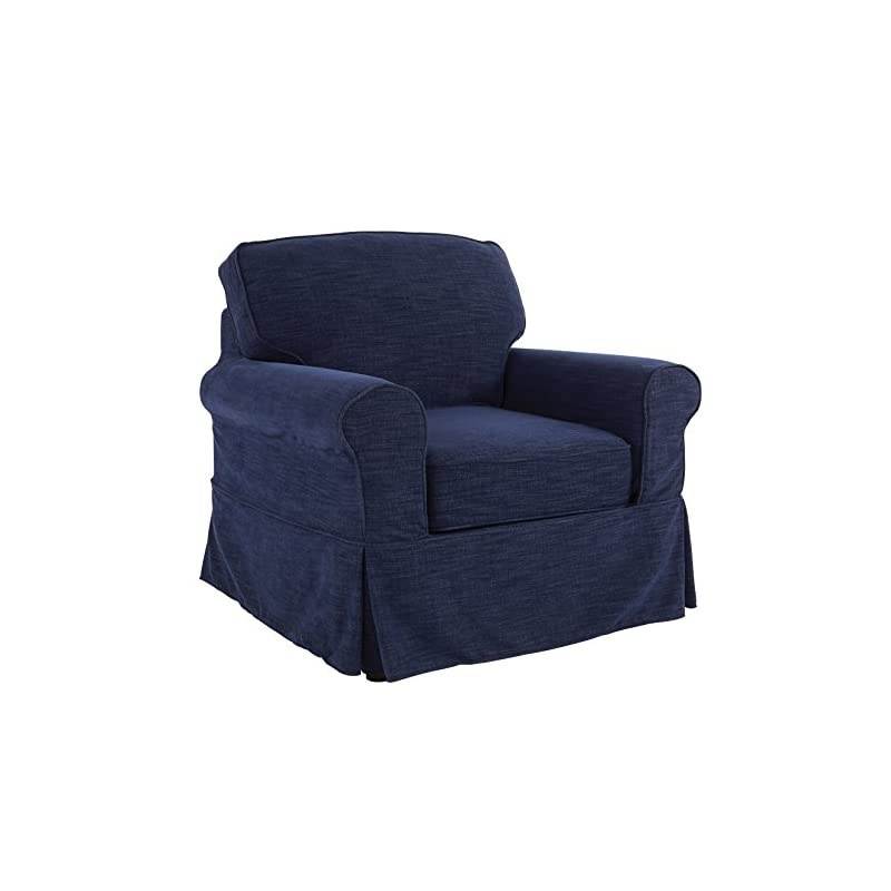 Home Furnishings Ashton Slipcover Round Arm Chair, Navy
